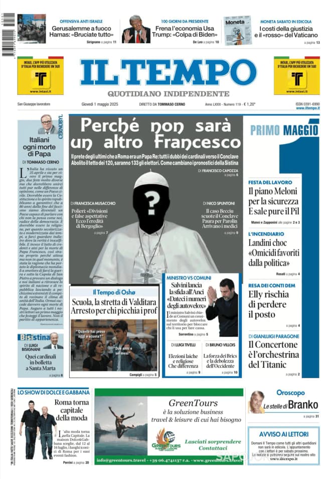 Capa jornal Il Tempo 2025-05-01