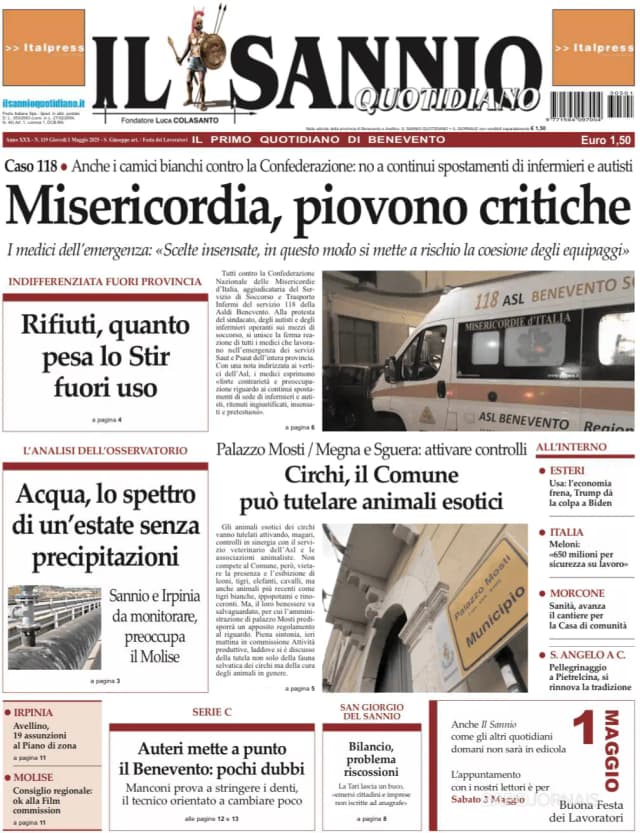 Capa jornal Il Sannio Quotidiano 2025-05-01