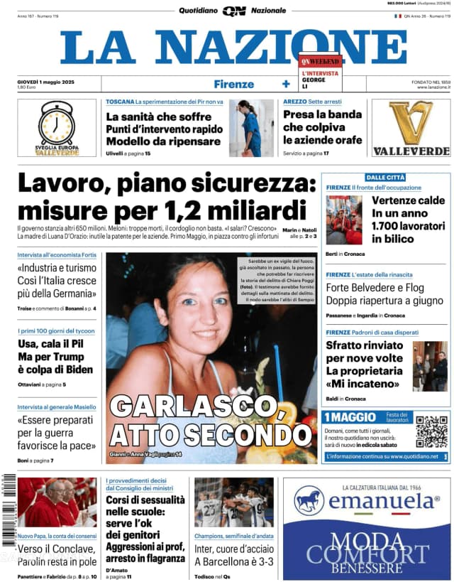 Capa jornal La Nazione 2025-05-01