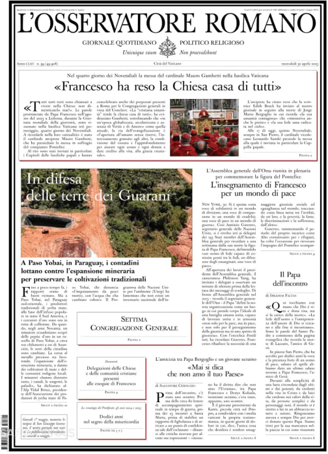 Capa jornal L'Osservatore Romano 2025-05-01