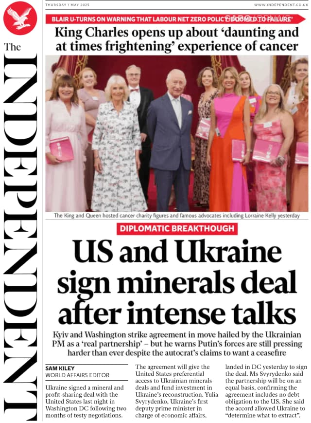 Capa jornal The Independent 2025-05-01