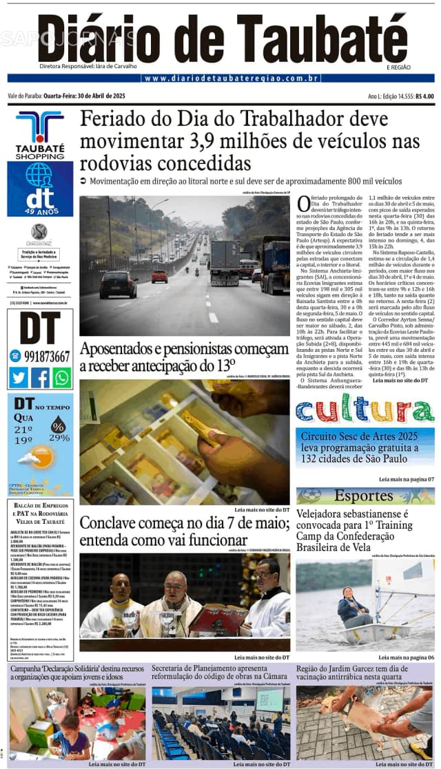 Capa jornal Diário de Taubaté 2025-04-30