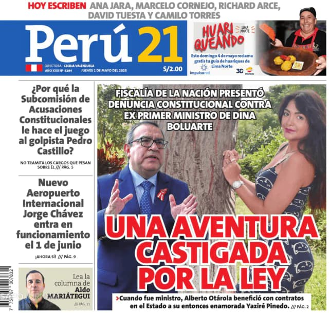 Capa jornal Perú 21 2025-05-01