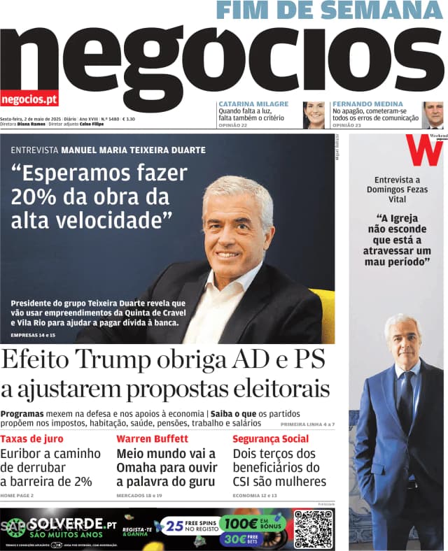Capa jornal Jornal de Negócios 2025-05-02