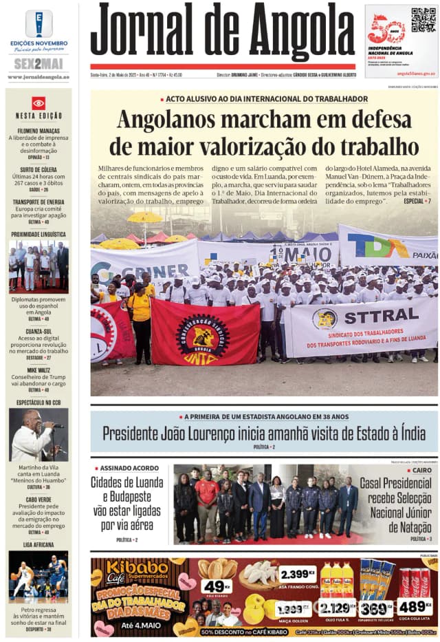 Capa jornal Jornal de Angola 2025-05-02