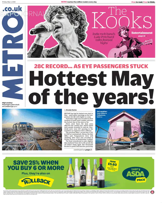 Capa jornal Metro London 2025-05-02