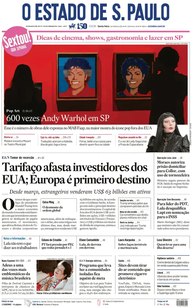 Capa jornal O Estado de S. Paulo 2025-05-02