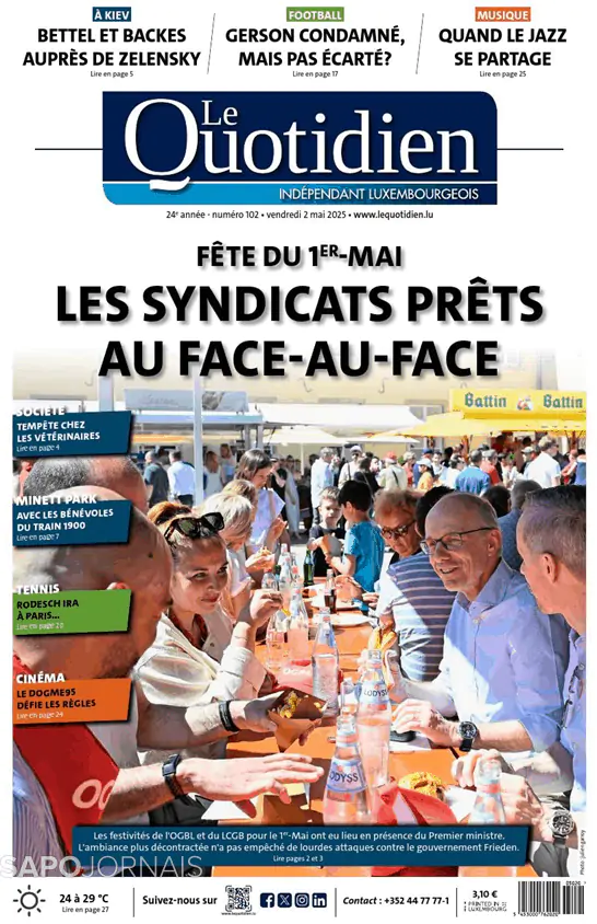 Capa jornal Le Quotidien 2025-05-02