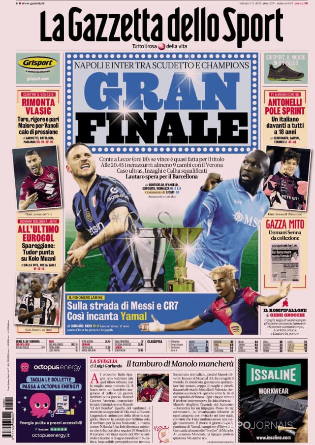 Capa jornal Gazzetta dello Sport 2025-05-03