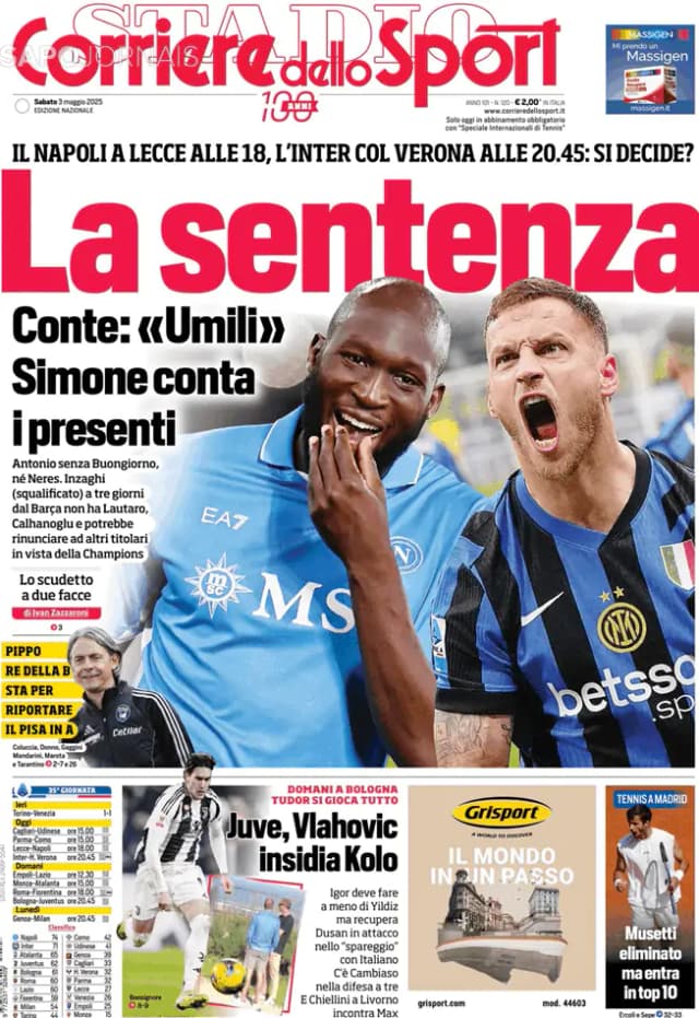 Capa jornal Corriere dello Sport 2025-05-03