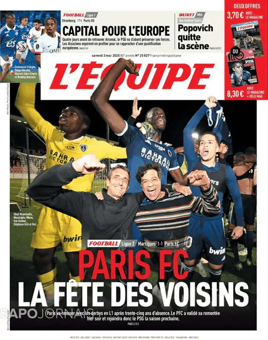 Capa jornal L'Équipe 2025-05-03
