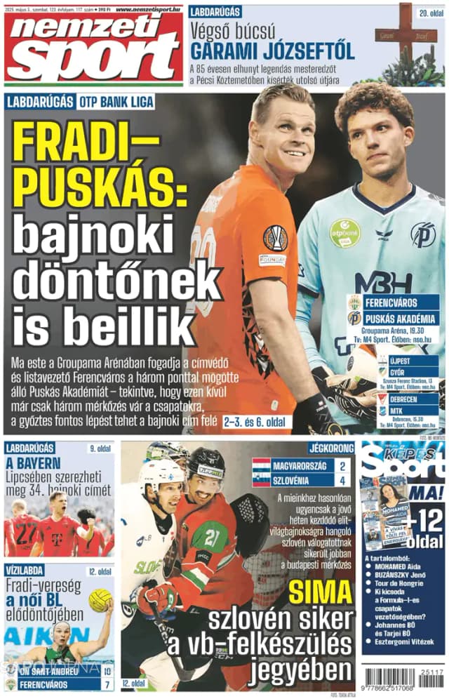 Capa jornal Nemzeti Sport 2025-05-03