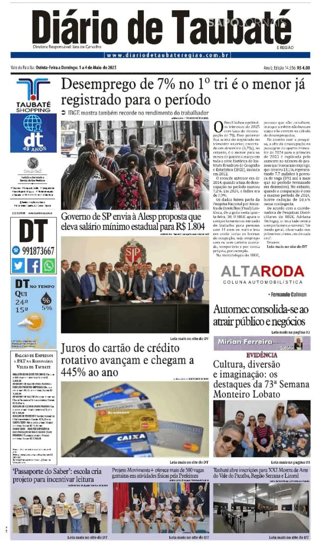 Capa jornal Diário de Taubaté 2025-05-01