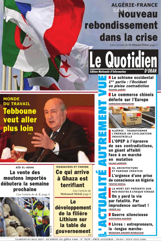 Capa jornal Le Quotidien D’Oran 2025-05-03