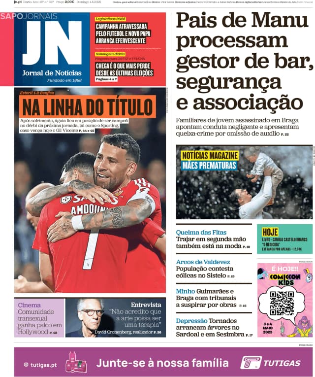 Capa jornal Jornal de Notícias 2025-05-04