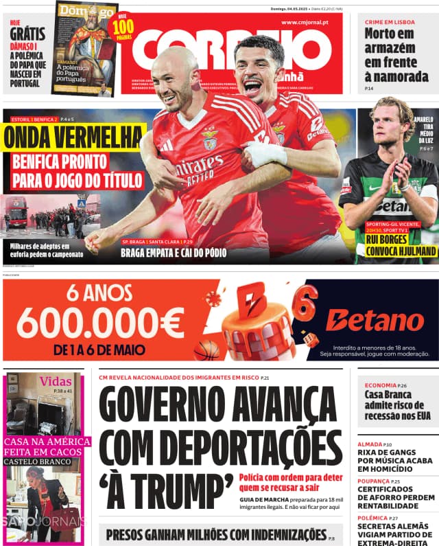 Capa jornal Correio da Manhã 2025-05-04