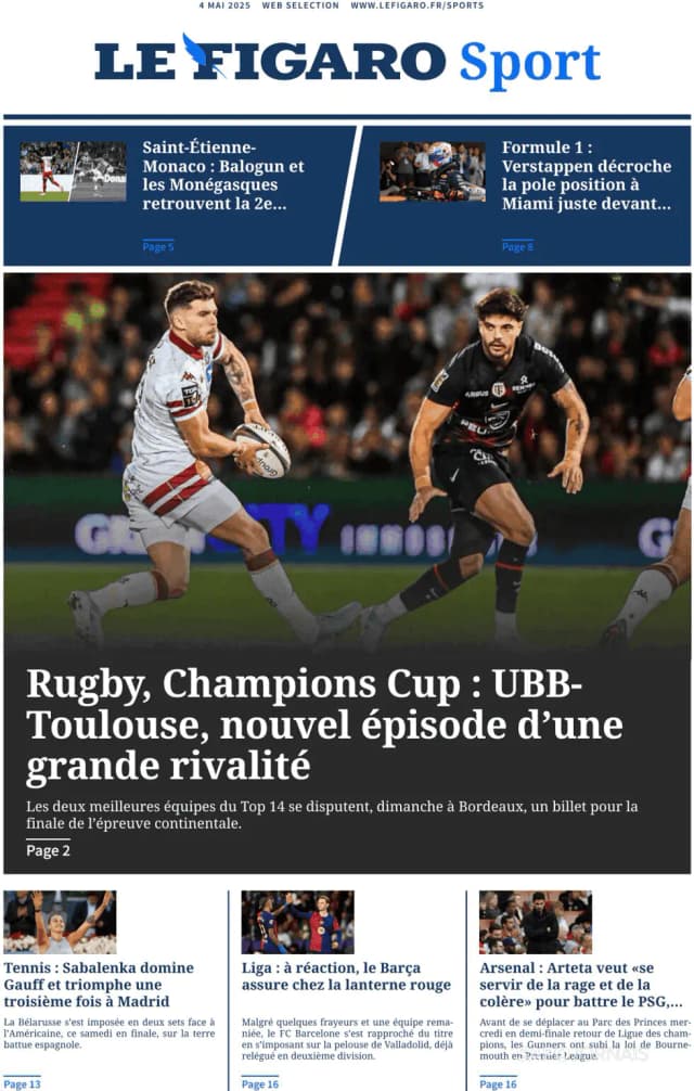 Capa jornal Le Figaro Sport 2025-05-04