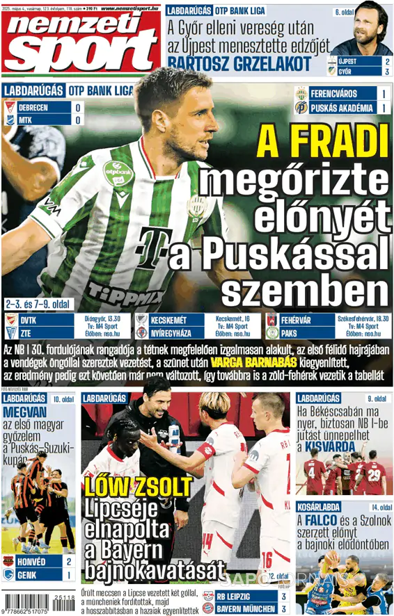 Capa jornal Nemzeti Sport 2025-05-04