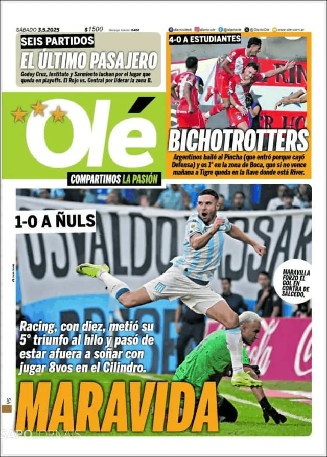 Capa jornal Olé 2025-05-03