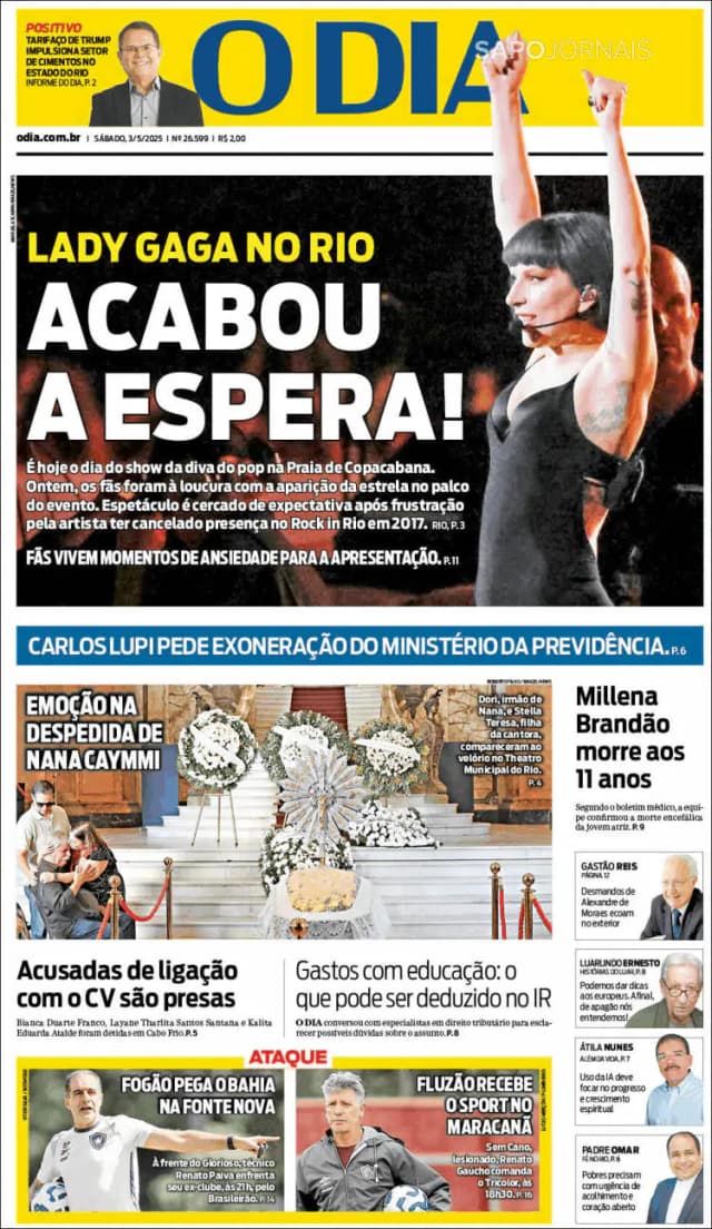 Capa jornal O Dia 2025-05-03