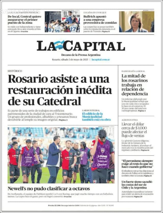 Capa jornal La Capital 2025-05-03