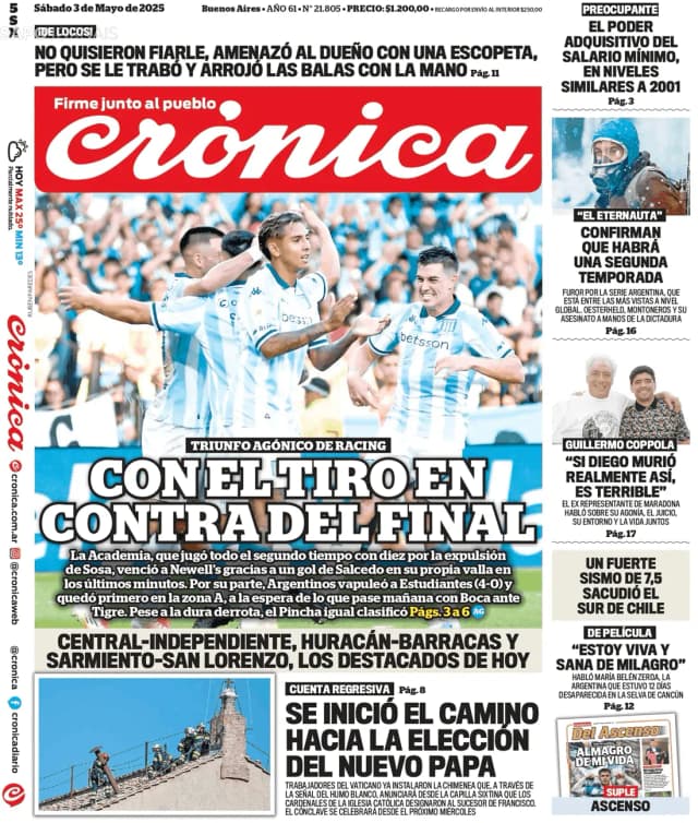 Capa jornal Crónica 2025-05-03