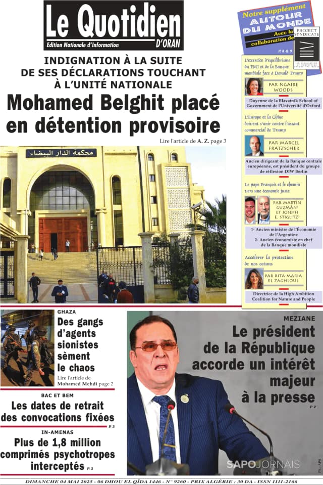 Capa jornal Le Quotidien D’Oran 2025-05-04