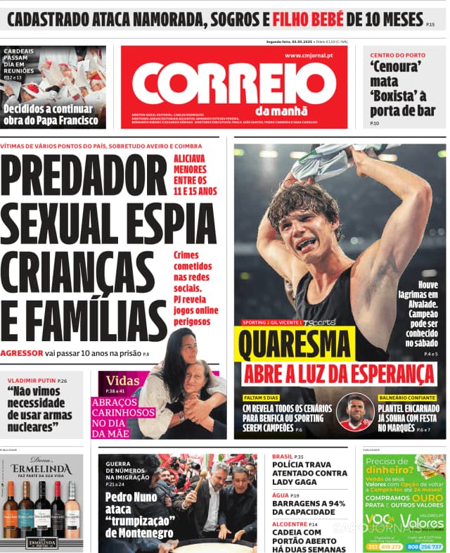 Capa jornal Correio da Manhã 2025-05-05