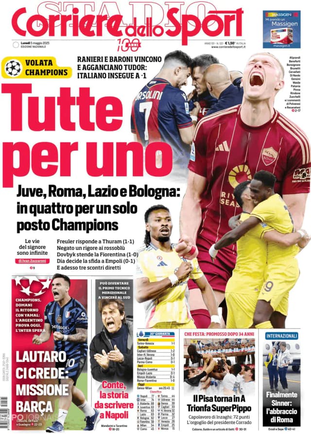Capa jornal Corriere dello Sport 2025-05-05