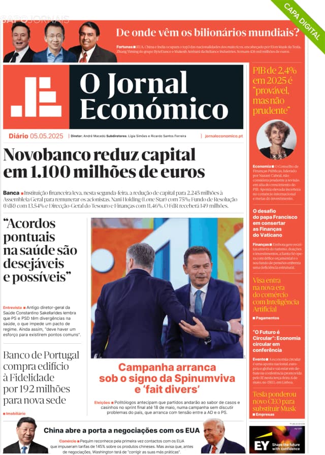 Capa jornal O Jornal Económico 2025-05-05