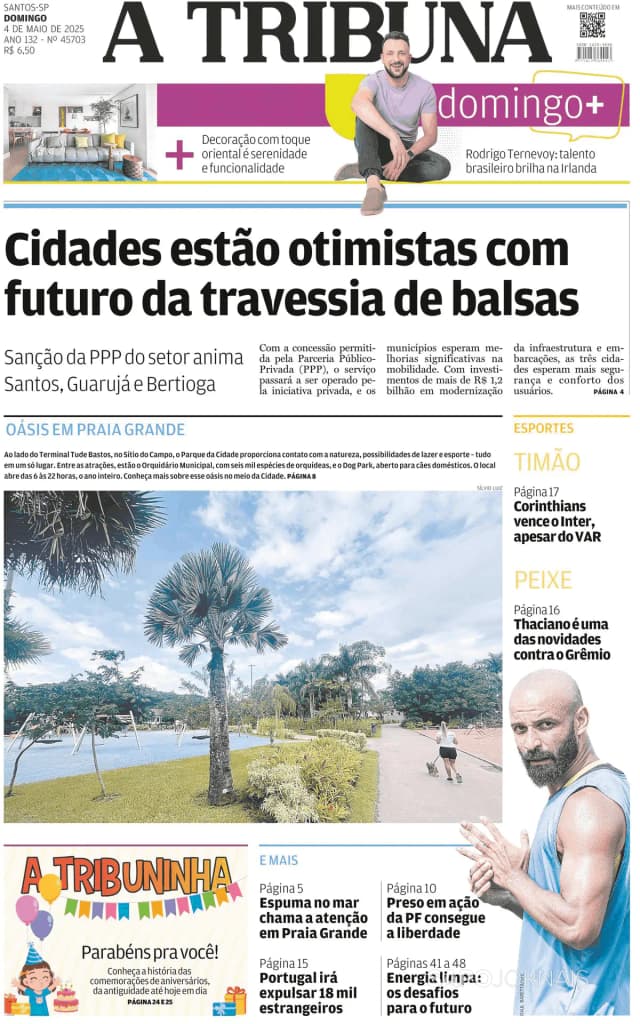 Capa jornal A Tribuna de Santos 2025-05-04