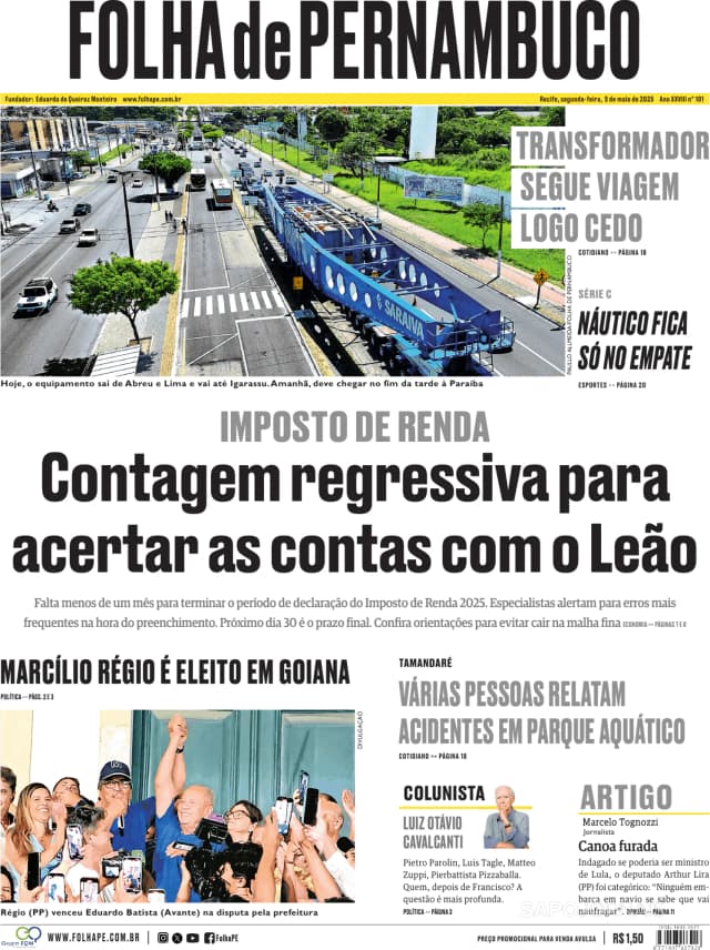 Capa jornal Folha de Pernambuco 2025-05-05