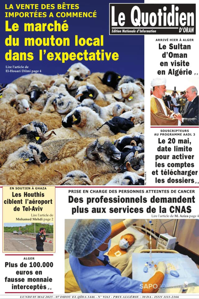 Capa jornal Le Quotidien D’Oran 2025-05-05