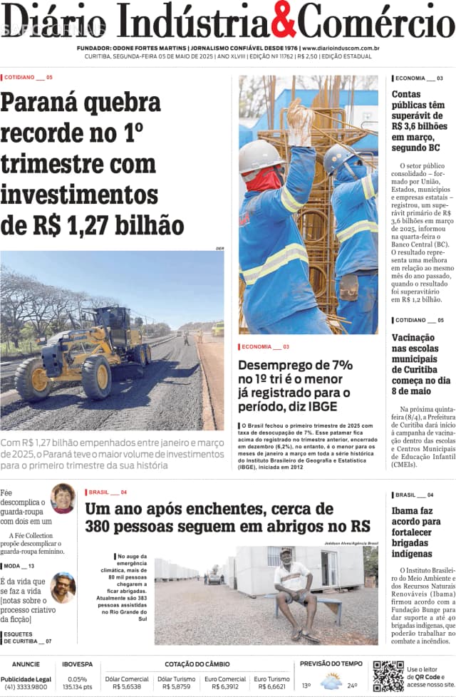 Capa jornal Diário Indústria & Comércio 2025-05-05
