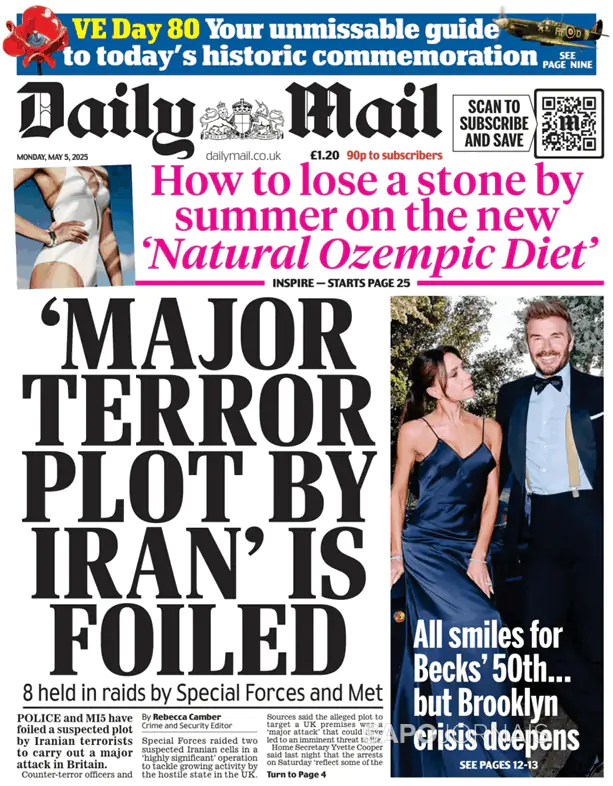 Capa jornal Daily Mail 2025-05-05