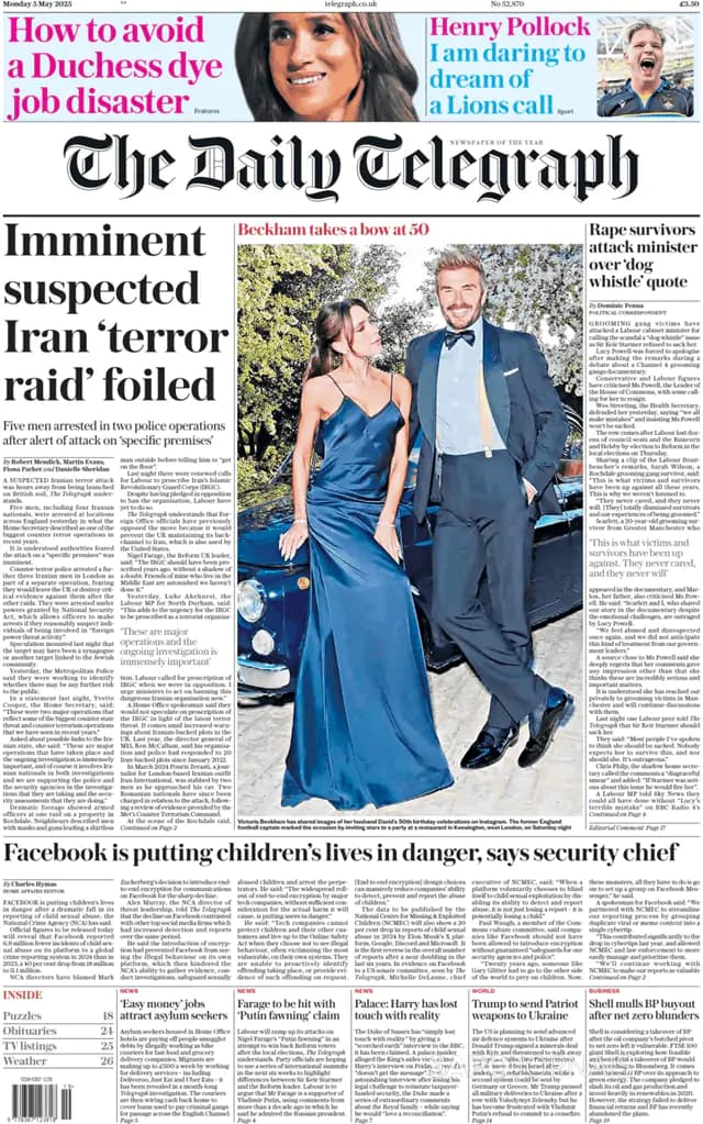 Capa jornal The Daily Telegraph 2025-05-05