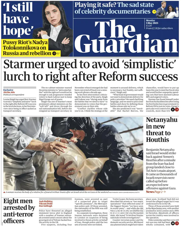 Capa jornal The Guardian 2025-05-05
