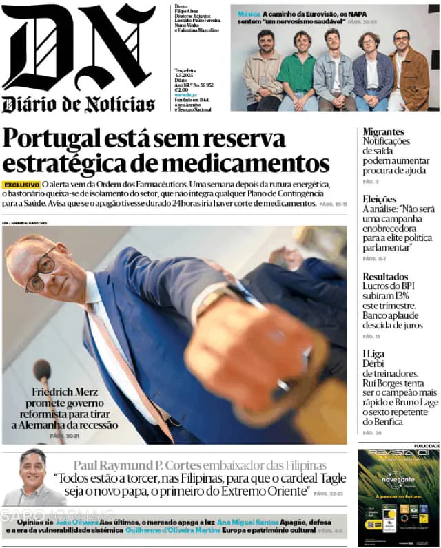 Capa jornal Diário de Notícias 2025-05-06