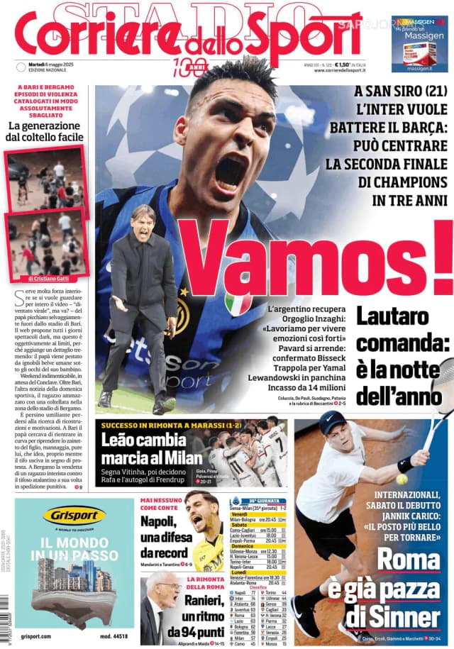 Capa jornal Corriere dello Sport 2025-05-06