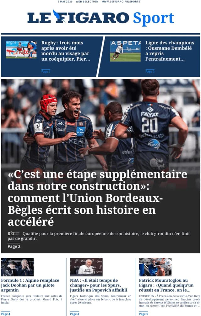 Capa jornal Le Figaro Sport 2025-05-06