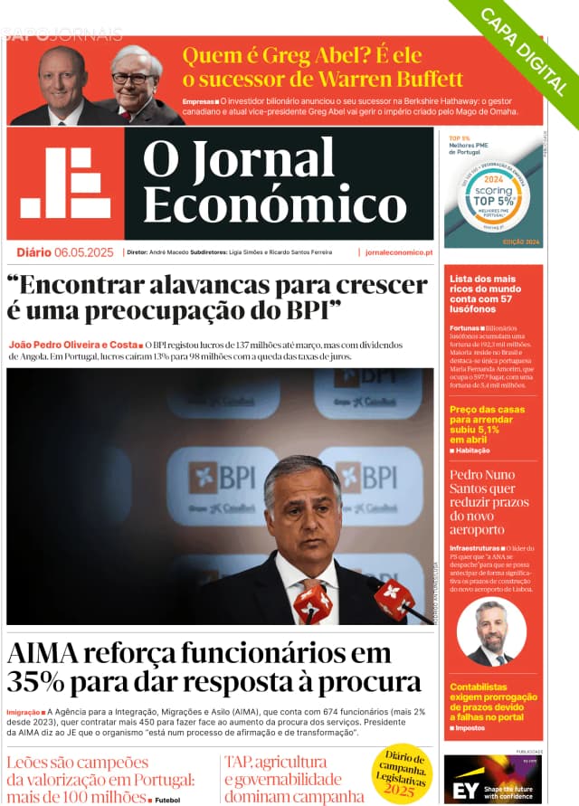Capa jornal O Jornal Económico 2025-05-06