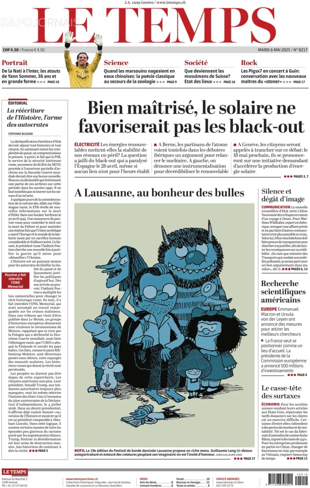 Capa jornal Le Temps 2025-05-06