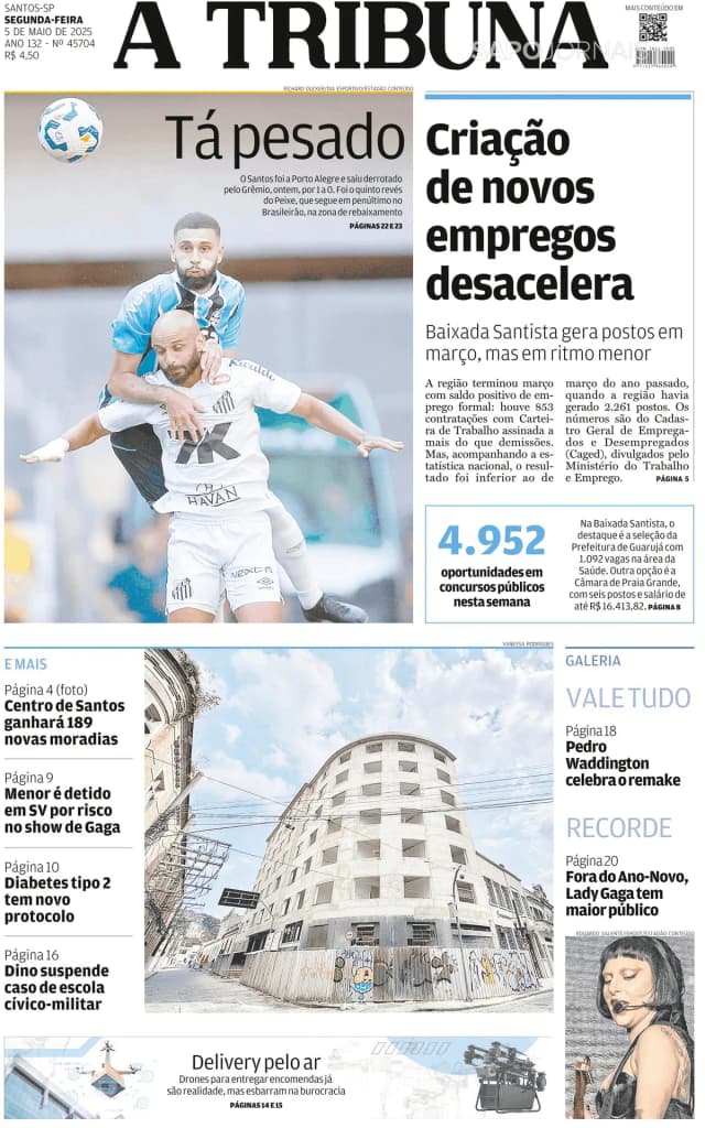 Capa jornal A Tribuna de Santos 2025-05-05