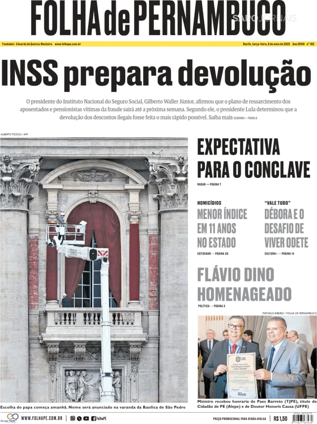Capa jornal Folha de Pernambuco 2025-05-06