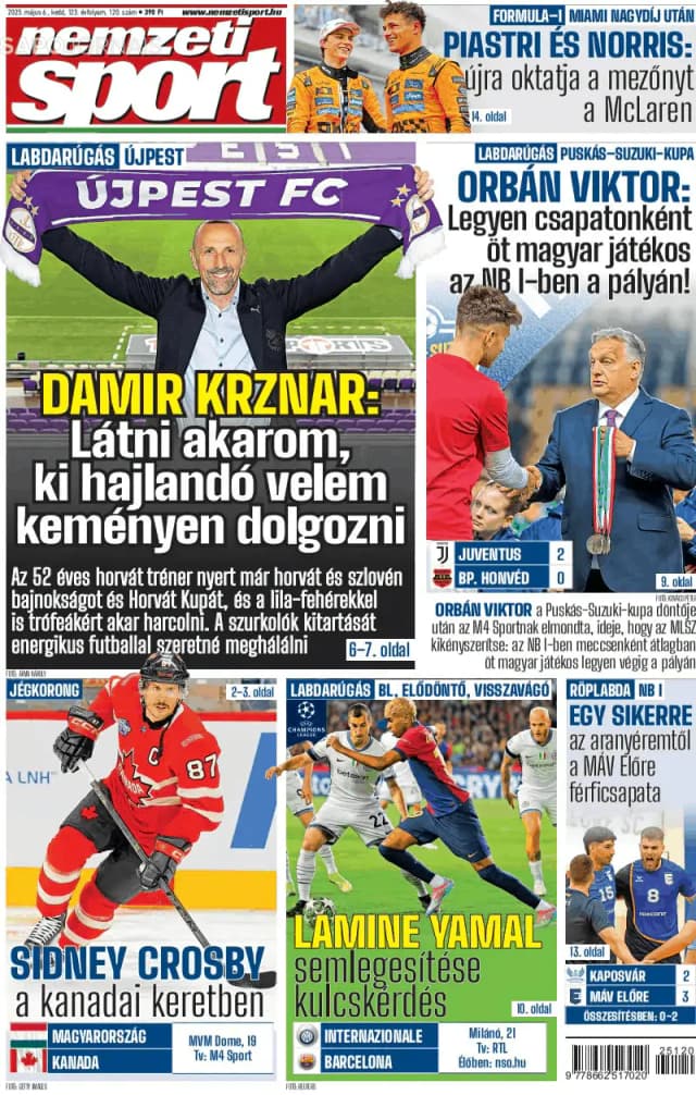 Capa jornal Nemzeti Sport 2025-05-06
