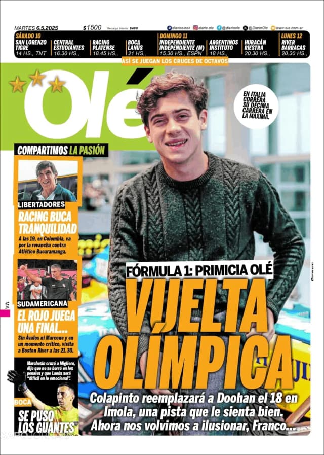 Capa jornal Olé 2025-05-06