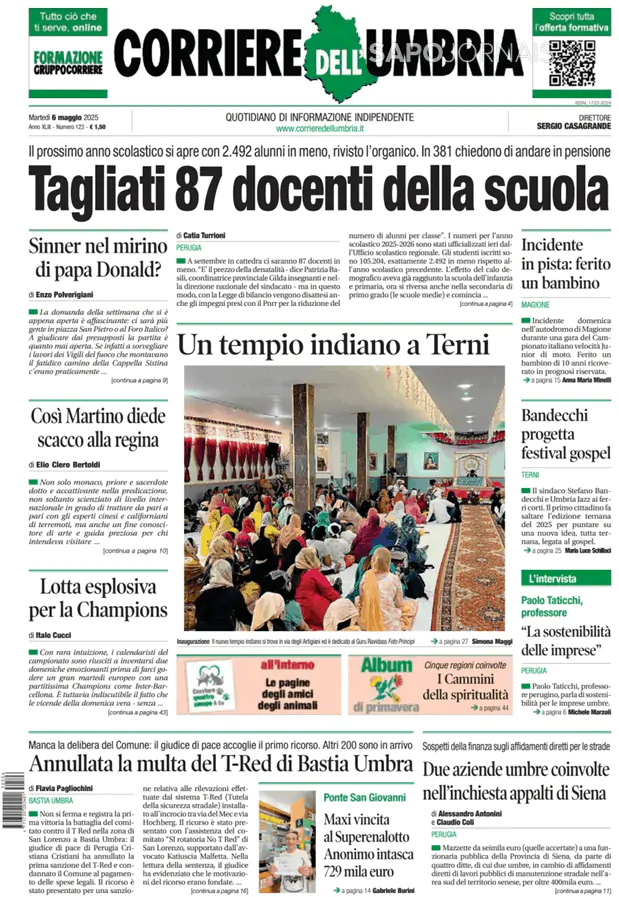 Capa jornal Corriere dell'Umbria 2025-05-06
