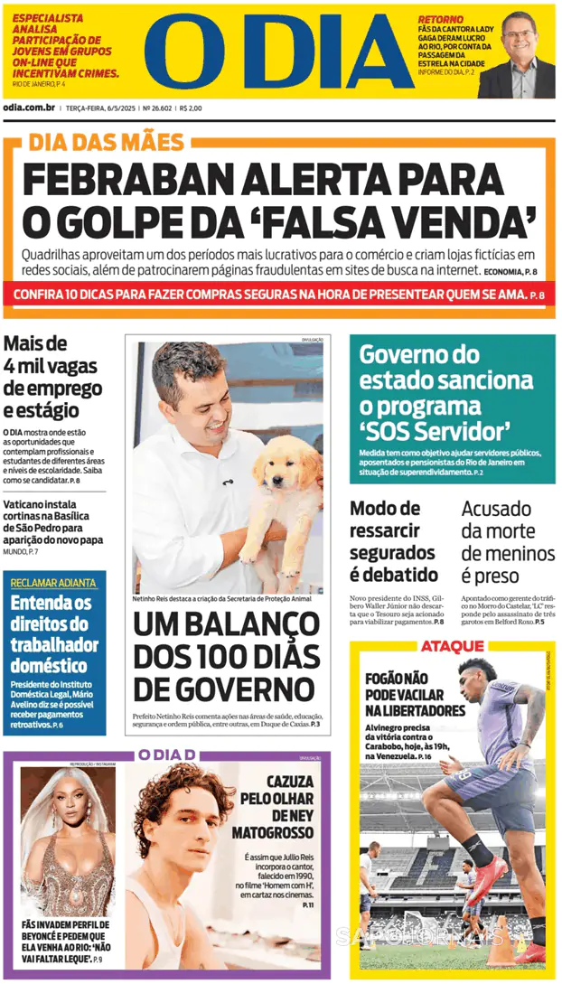 Capa jornal O Dia 2025-05-06