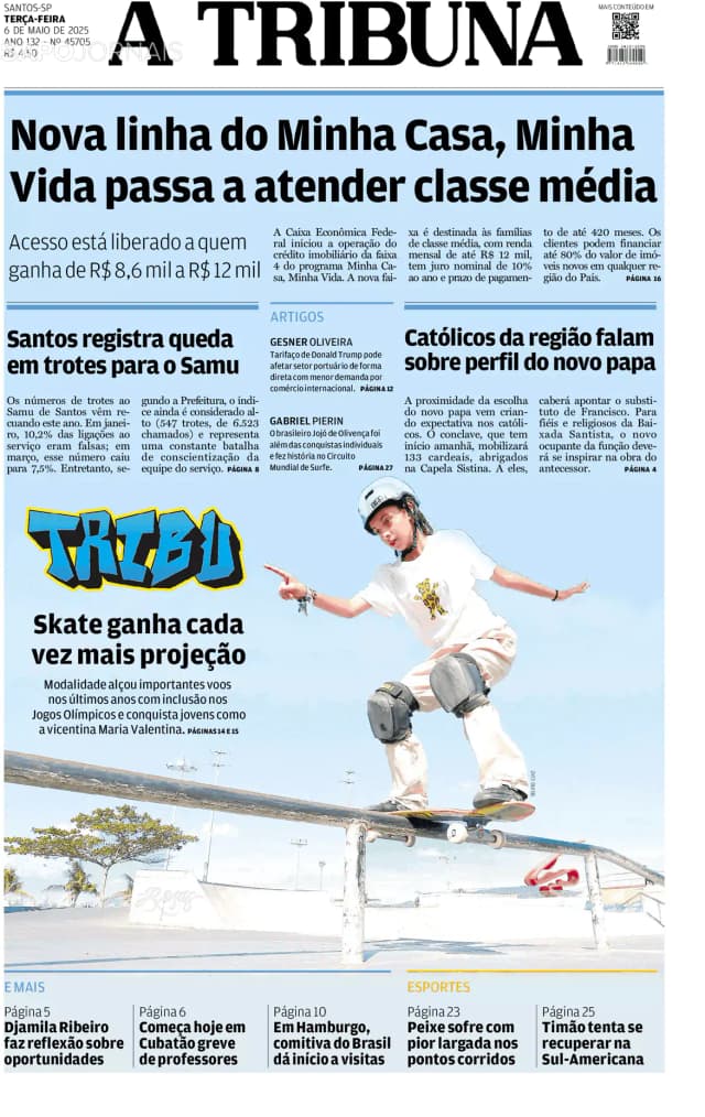 Capa jornal A Tribuna de Santos 2025-05-06