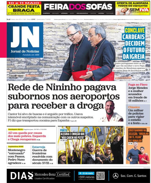 Capa jornal Jornal de Notícias 2025-05-07